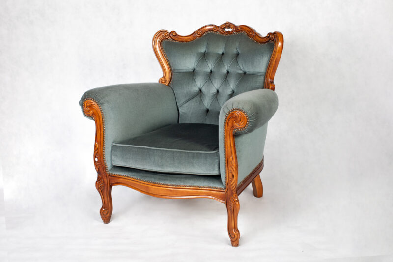 Vintage Teal Velvet Armchair