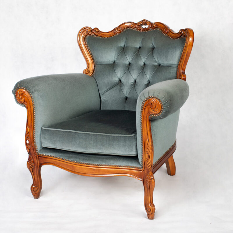 Vintage Teal Velvet Armchair