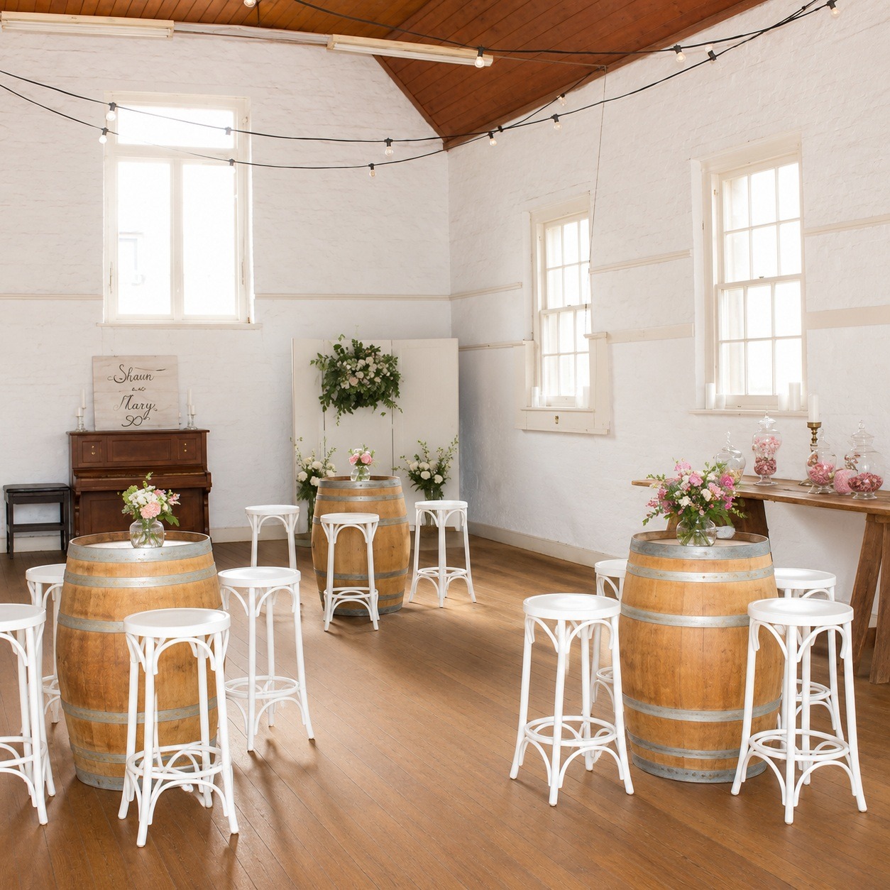 wine barrels and stools