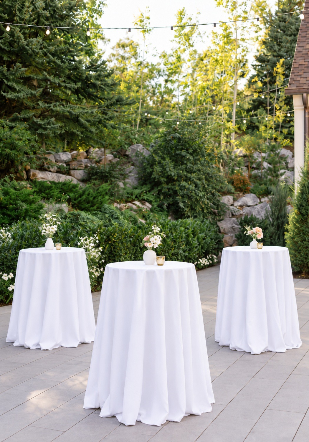 Round bar tables with linen - cocktail hour